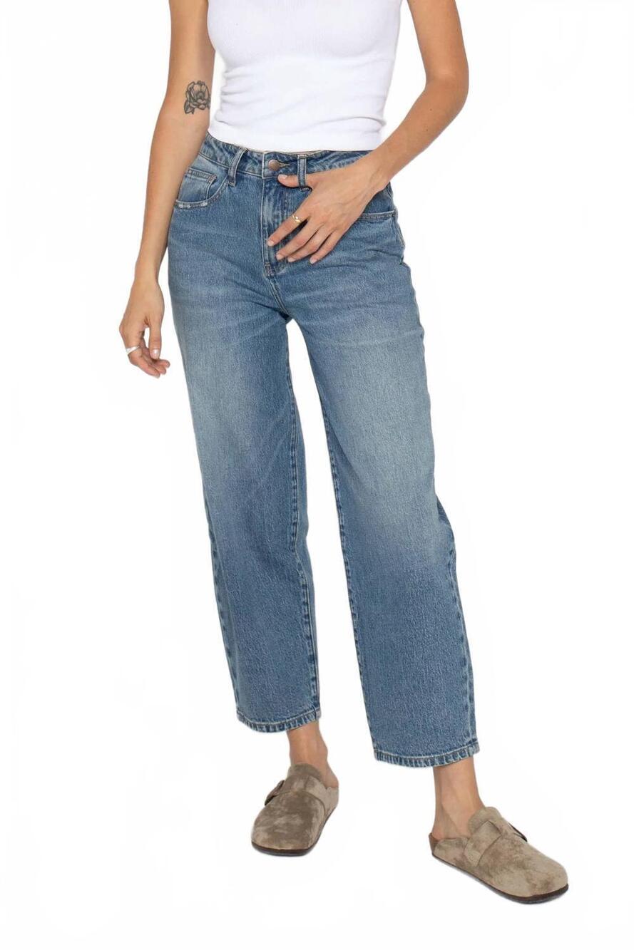 NEW OLIVER LOGAN harlow high rise barrel jean in vintage denim indigo